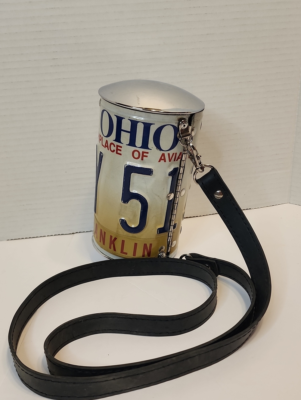 LITTLE EARTH Ohio License Plate Cylinder Crossbody Bag with Black Strap